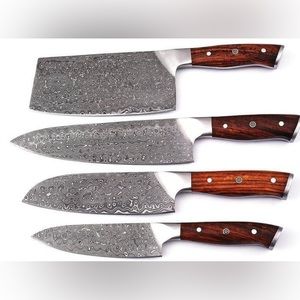 Custom handmade, Damascus, chef, knife set